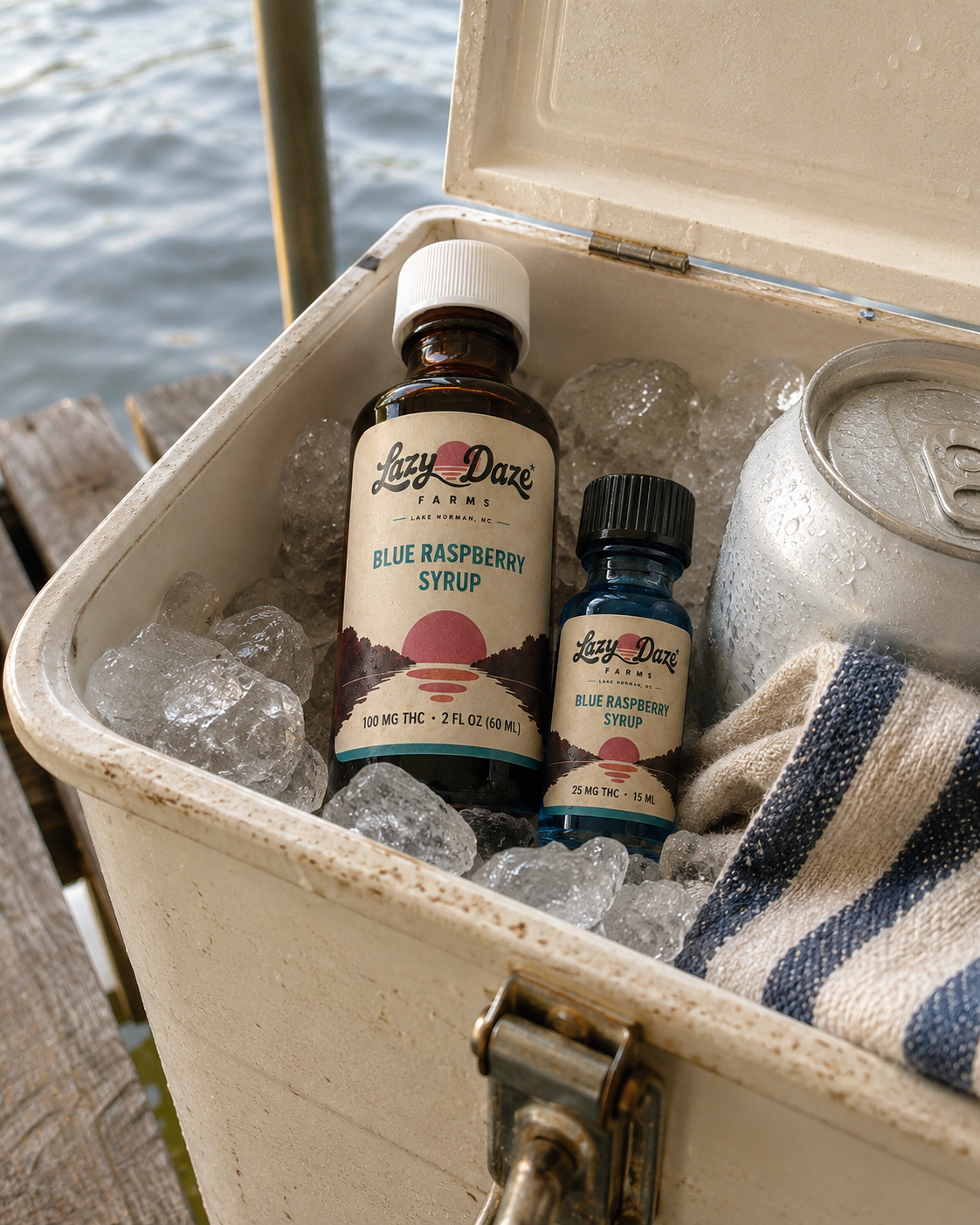 Lazy Daze Farms products cooling by the lake
